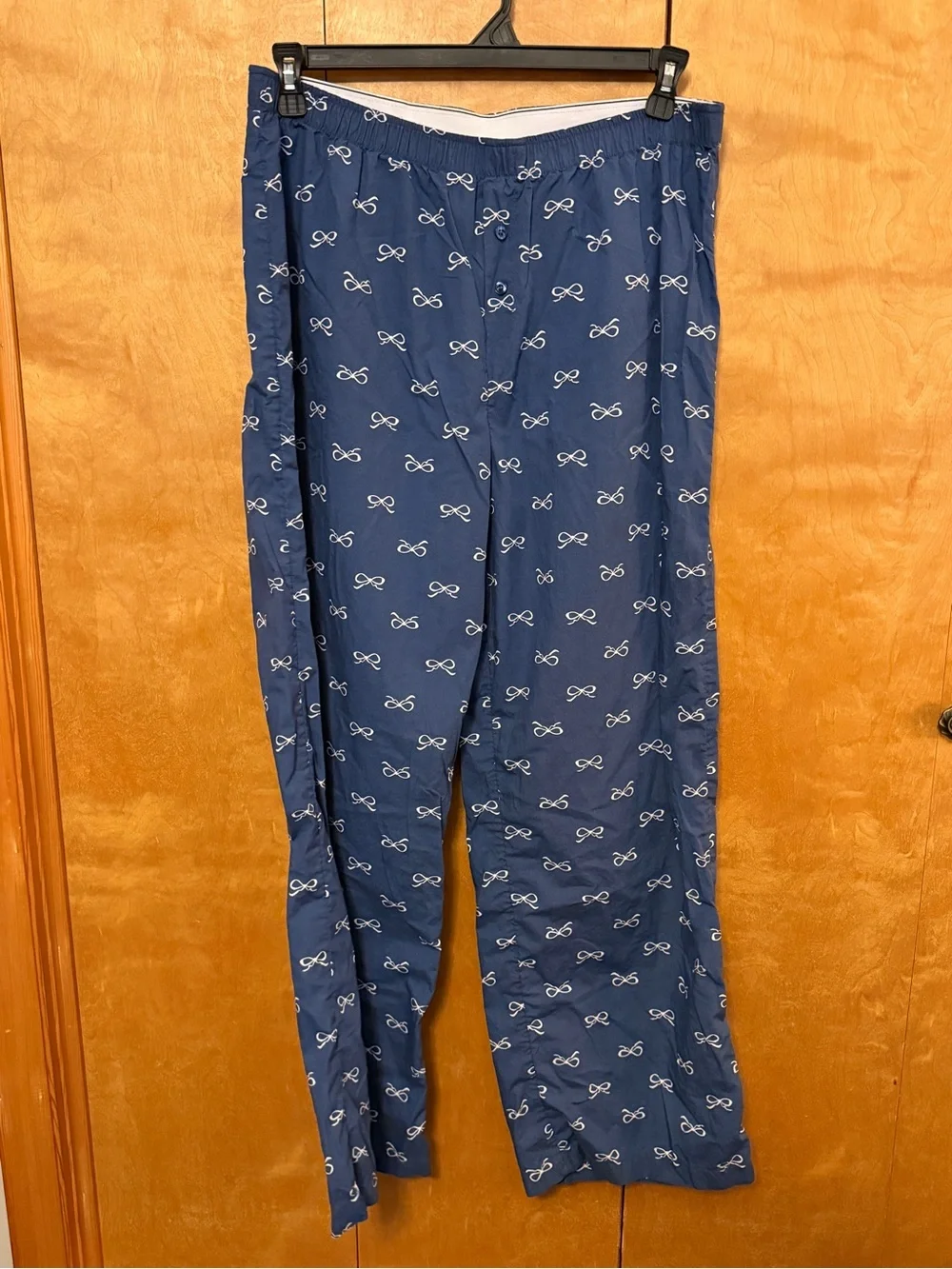 100% Cotton Navy Pajama Bottoms with White Bows Size L